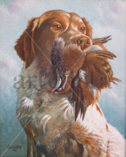 BRETON CON PERDIZ Oil Canvas Animals