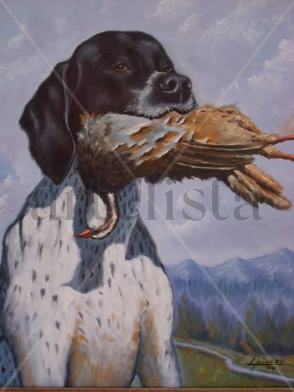 POINTER CON PERDIZ Oil Canvas Animals