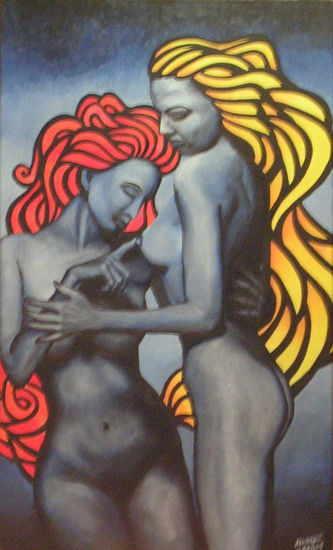 Estudio de Mujeres Enamoradas III Óleo Lienzo Desnudos