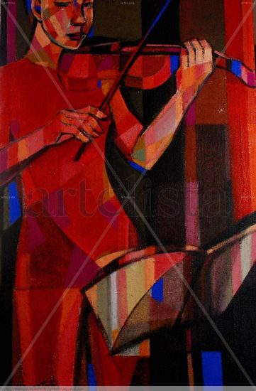 Violinista. Mixed media Canvas Figure Painting