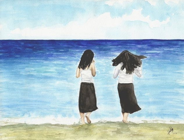 Mujeres y mar Watercolour Paper Marine Painting