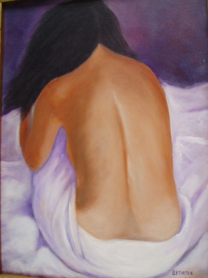 MUJER ENTRE SABANAS Oil Panel Figure Painting