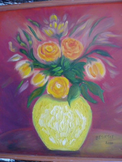 JARRON AMARILLO CON FLORES Oil Panel Floral Painting