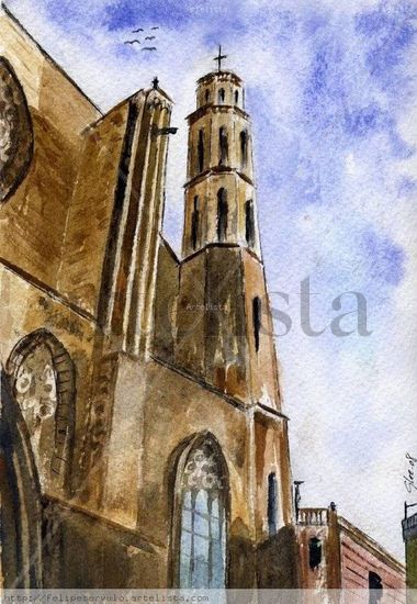 Santa Maria del Mar de Barcelona Watercolour Paper Landscaping