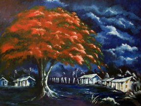 Flamboyan a la luz de la luna Acrylic Canvas Landscaping