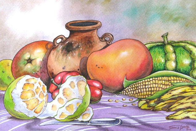 Bodegón Chapín I Watercolour Paper Still Life Paintings