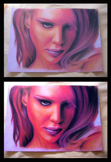 Cara a fuego Pastel Paper Portrait