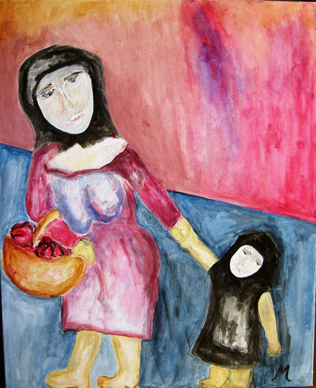 Madre en rosa Acrylic Canvas Figure Painting