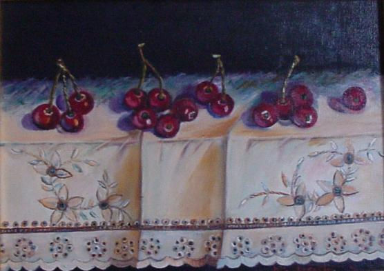 Mantel con Cerezas Oil Canvas Still Life Paintings