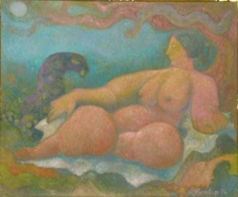 Eva y la pantera. Oil Canvas Nude Paintings