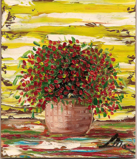 JARRON CON FLORES Oil Panel Floral Painting