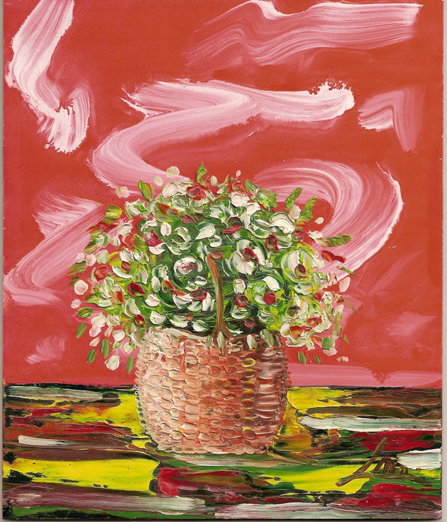 CESTA CON FLORES  ( PEQUEÑO FORMATO  16 X 19 )