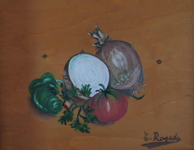 Bodegón para un Gazpacho Oil Panel Still Life Paintings