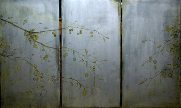 triptico Mixed media Panel Floral Painting