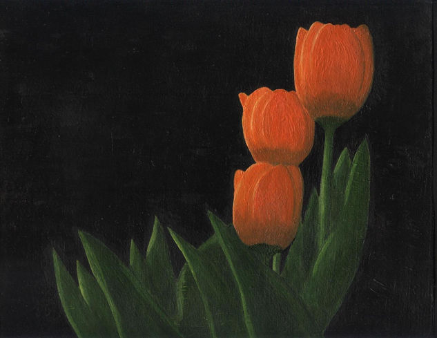 Tulipanes Anaranjados Oil Paper Floral Painting