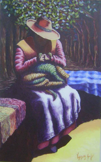 Cholita creando. Acrylic Canvas Others