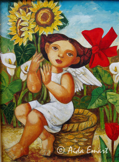 Ángel de Girasoles Acrylic Canvas Landscaping