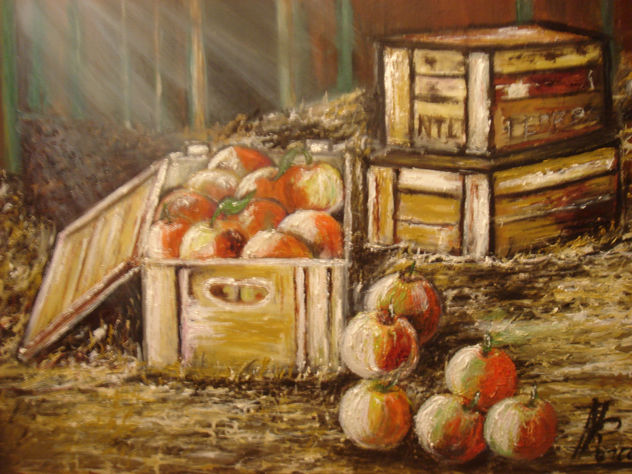 bodegon con manzanas y cristlal
