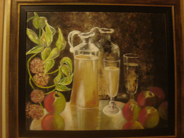 bodegon con manzanas y objetos cristal Oil Canvas Landscaping