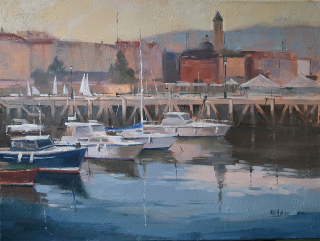 Puerto de Las Arenas Oil Canvas Marine Painting