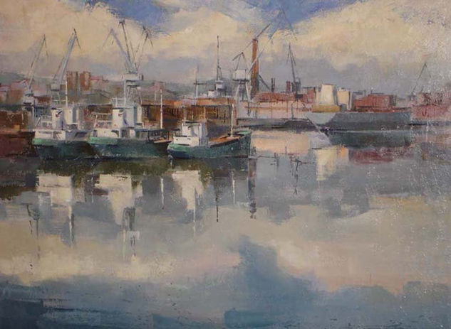 Dársena. Astilleros de Sestao Oil Canvas Marine Painting