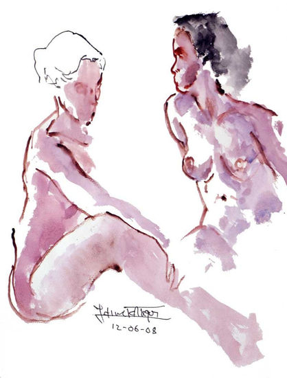 Apuntes de  un día cualquiera Watercolour Paper Figure Painting