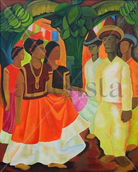 Patio mejicano Oil Canvas Figure Painting