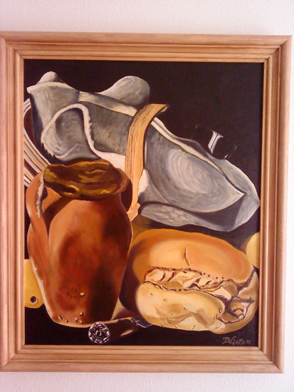 PAN Y VINO Oil Canvas Still Life Paintings