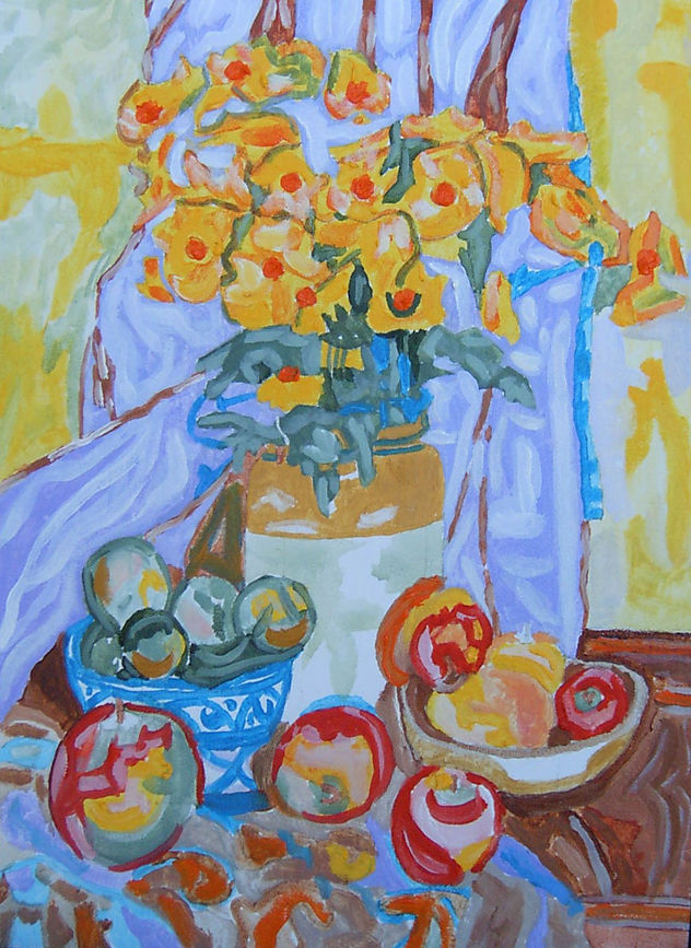Vaso de miel de florero y frutas