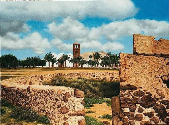 Iglesia de la Oliva desde ruiunas Oil Canvas Landscaping