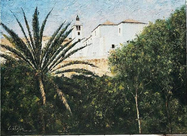 Palmera y arboles detras catedral de Betancuria Oil Canvas Landscaping