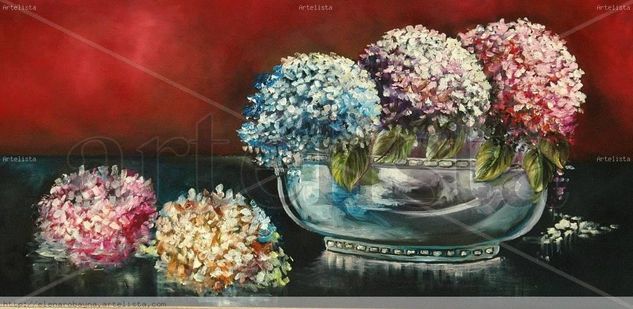 HORTENSIAS Oil Canvas Floral Painting