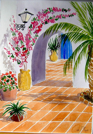 patio con arco central - vendido Watercolour Paper Landscaping