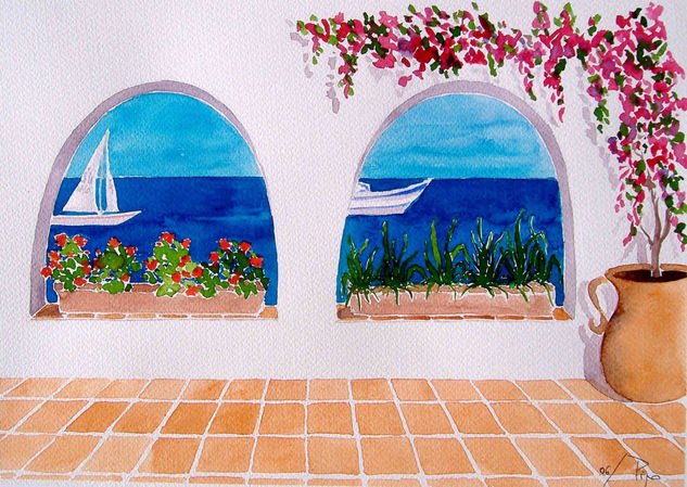 patio con dos arcos - vendido Acuarela Papel Paisaje