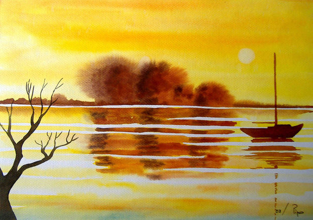 laguna con barco - vendido Watercolour Paper Landscaping