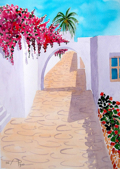 calle con arco Acuarela Papel Paisaje