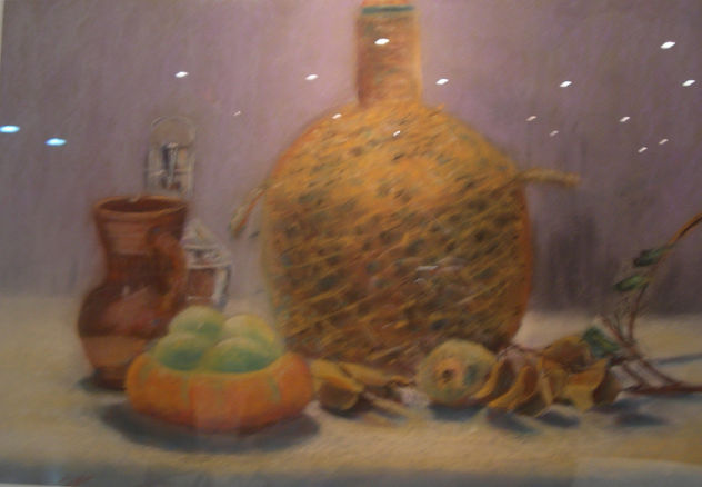 Bodegón con garrafa de vino