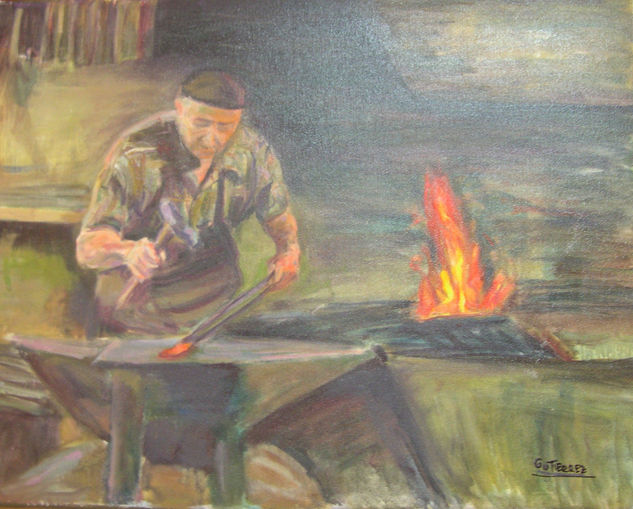 Hombre en la fragua Oil Canvas Portrait