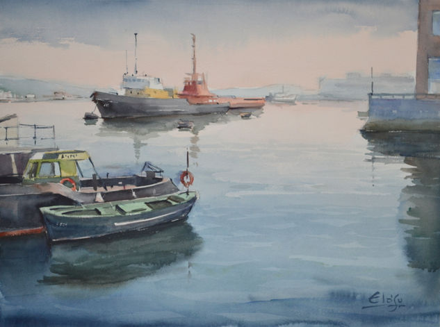 Dársena - Portugalete Watercolour Paper Marine Painting