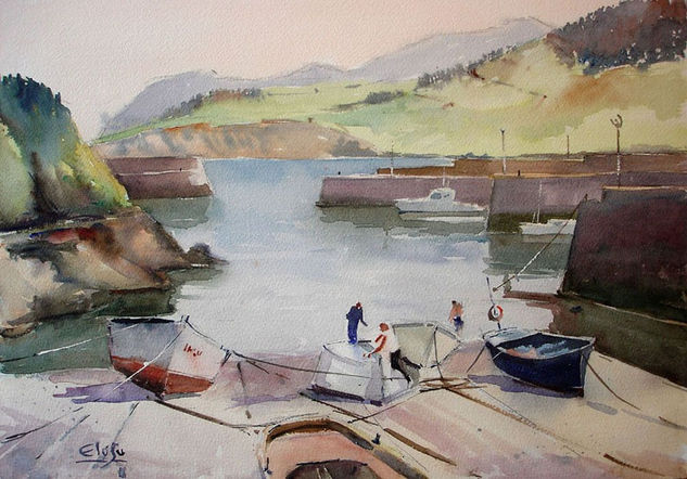 Barcas en el Puerto Watercolour Paper Marine Painting