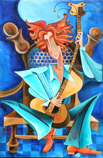 mi guitarra y yo Acrylic Canvas Figure Painting