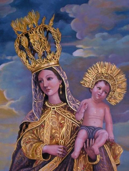 Detalle Virgen de Candelaria Óleo Lienzo Retrato