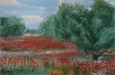 Olivos y Amapolas Acrylic Canvas Landscaping