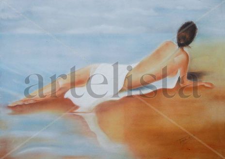 Mujer sobre agua y...