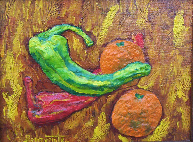 bodegon sobre trigal pimientos Oil Panel Still Life Paintings