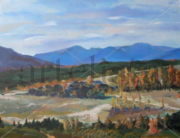 Pueblo negro en la distancia Oil Canvas Landscaping