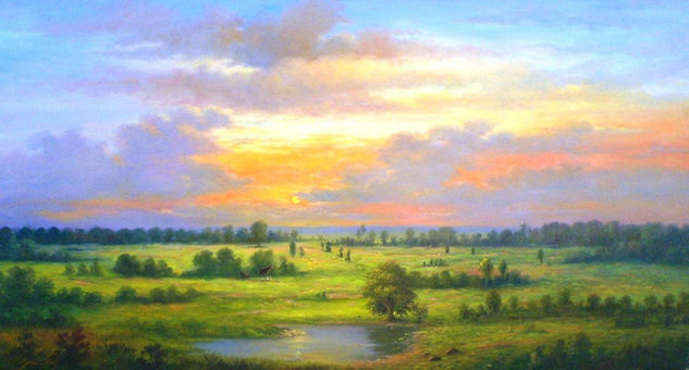 Atardecer en el LLano Colombiano Oil Canvas Landscaping