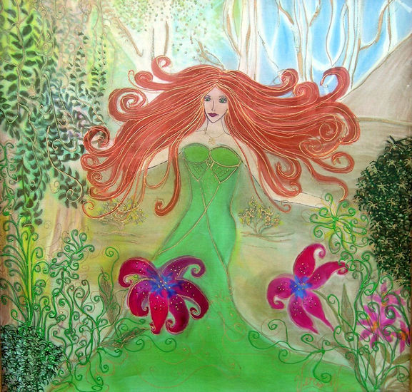 "La Diosa del Bosque" Watercolour Textile Figure Painting