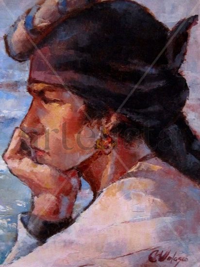 PESCADORA Oil Textile Figure Painting