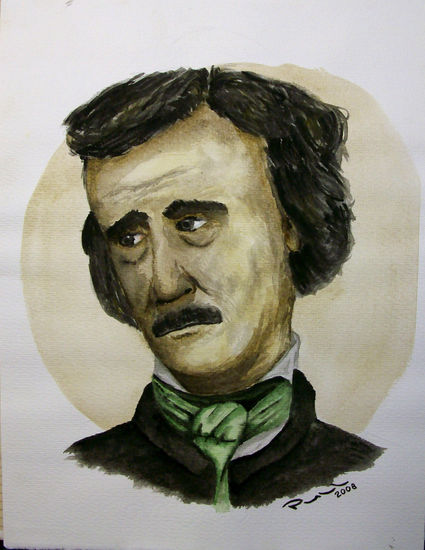 Edgar Allan Poe Acuarela Cartulina Retrato